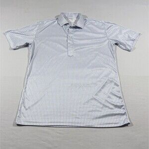 Collars & Co. Semi-Spread Collar Polo Mens Blue Tattersall Check Shirt Golf Sz M